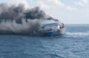 KM Mutiara Sentosa 2 terbakar di perairan Pulau Sapudi, Sumenep, Madura.