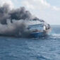 KM Mutiara Sentosa 2 terbakar di perairan Pulau Sapudi, Sumenep, Madura.